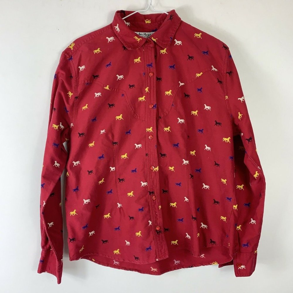 Vtg Adobe Rose 1995 Red Western Shirt Wm Sz XL